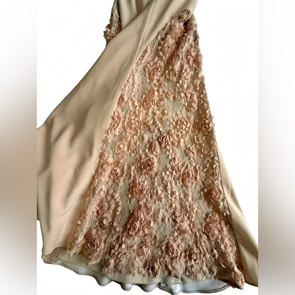 Betsy & Adam Bardot Off Shoulder Mermaid Gown 4 Blush Pink Lace Formal Dress - Picture 13 of 14